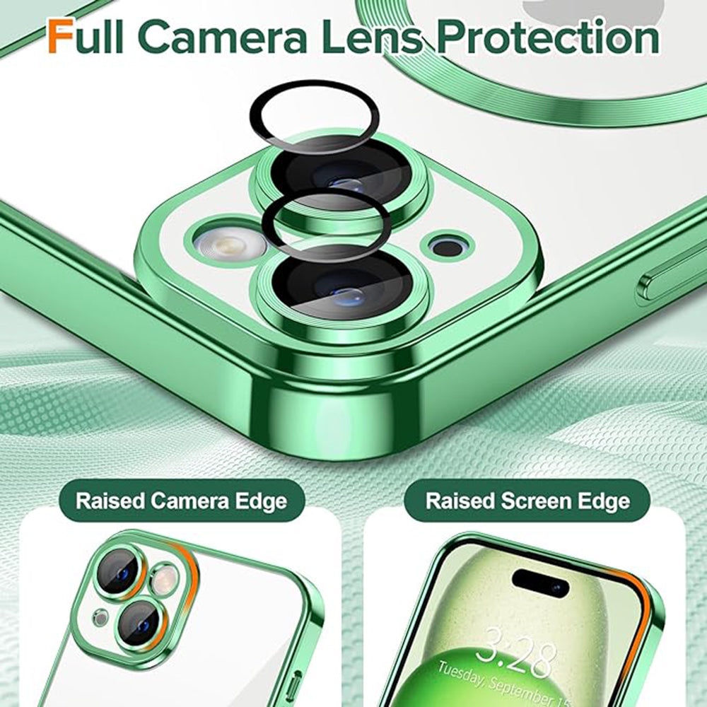 MagSafe Case for Apple iPhone 15 Plus, Techsuit, Luxury Crystal, Light Green