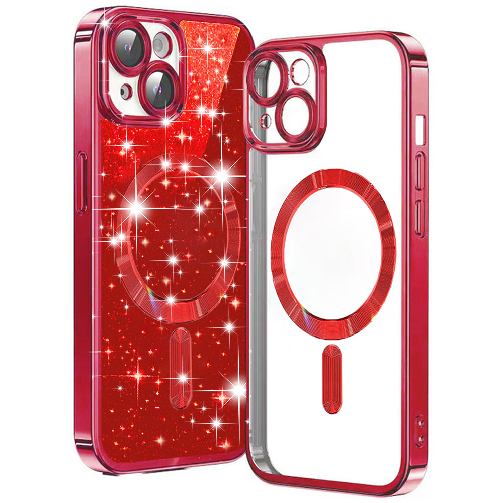 MagSafe-Hülle für Apple iPhone 15 Plus, Techsuit, Luxury Glitter, Rot