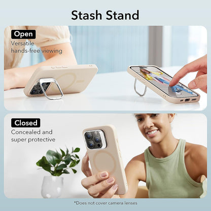 MagSafe Hülle für Apple iPhone 15 Pro, ESR, Cloud Soft Kickstand, Creme