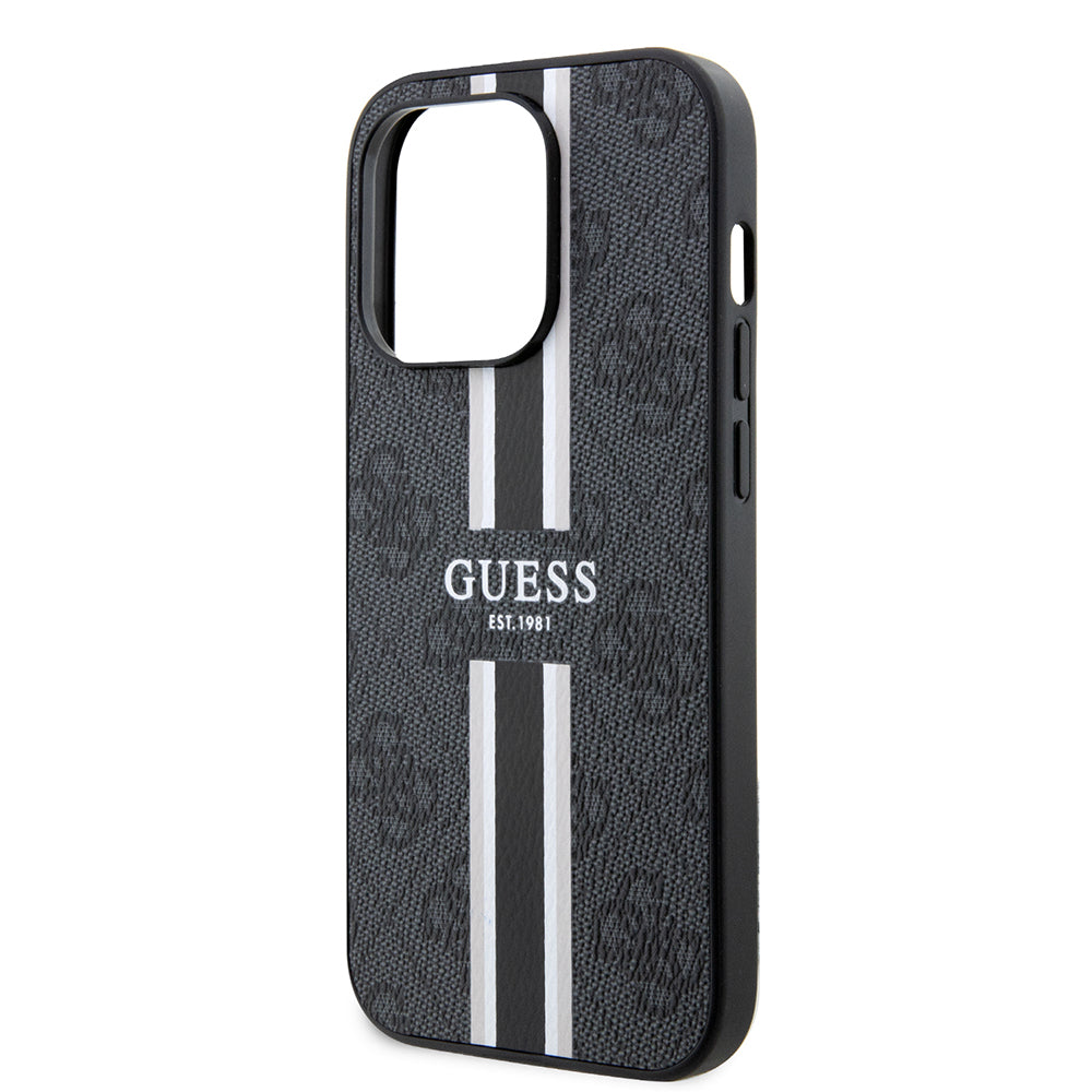 MagSafe Hülle für Apple iPhone 15 Pro, Guess, 4G Printed Stripes, Schwarz