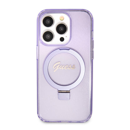 MagSafe Hülle für Apple iPhone 15 Pro, Guess, IML Ring Stand Glitter, Lila
