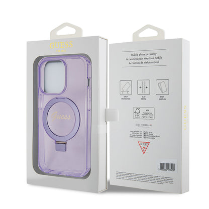 MagSafe Hülle für Apple iPhone 15 Pro, Guess, IML Ring Stand Glitter, Lila