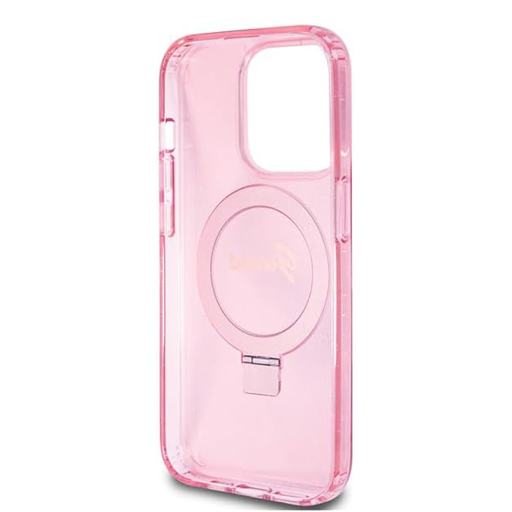 MagSafe Hülle für Apple iPhone 15 Pro, Guess, IML Ring Stand Glitter, Rosa