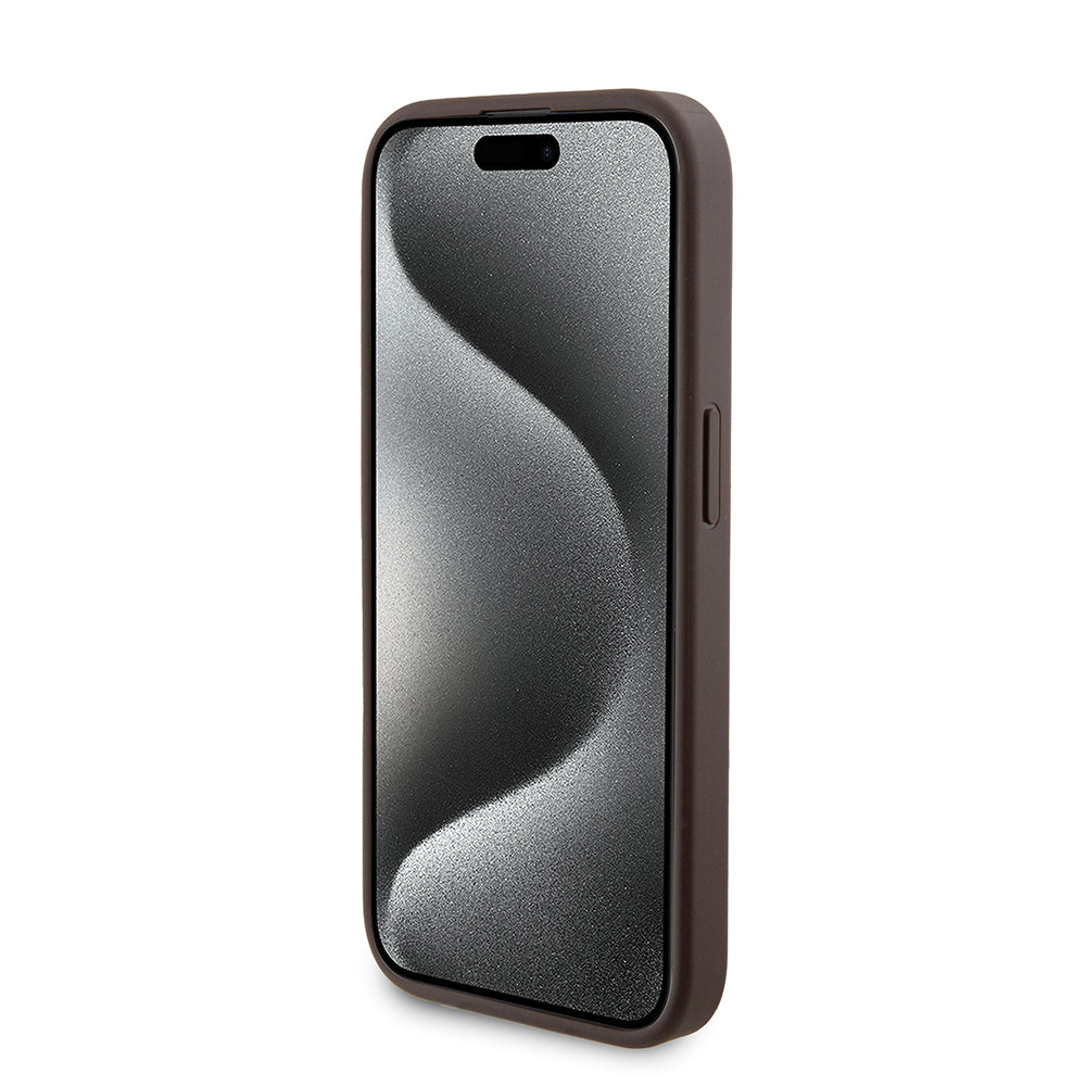 MagSafe Hülle für Apple iPhone 15 Pro, Guess, Powerbank 4G Metal Logo, Braun