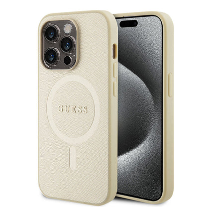MagSafe Hülle für Apple iPhone 15 Pro, Guess, Saffiano, Beige