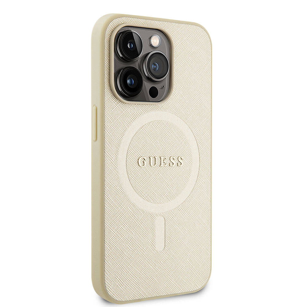 MagSafe Hülle für Apple iPhone 15 Pro, Guess, Saffiano, Beige