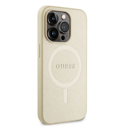 MagSafe Hülle für Apple iPhone 15 Pro, Guess, Saffiano, Beige