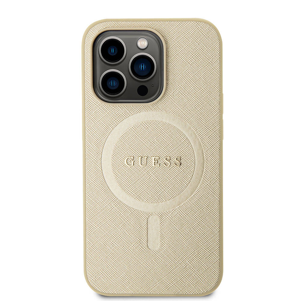 MagSafe Hülle für Apple iPhone 15 Pro, Guess, Saffiano, Beige