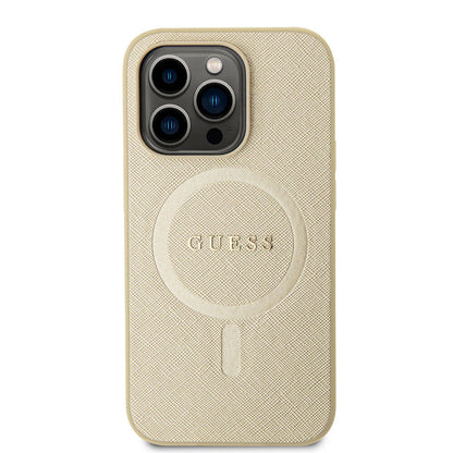MagSafe Hülle für Apple iPhone 15 Pro, Guess, Saffiano, Beige