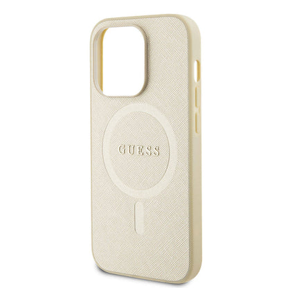 MagSafe Hülle für Apple iPhone 15 Pro, Guess, Saffiano, Beige