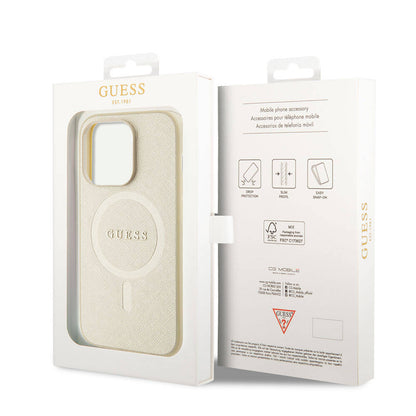 MagSafe Hülle für Apple iPhone 15 Pro, Guess, Saffiano, Beige