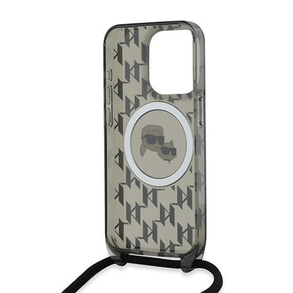 MagSafe Case for Apple iPhone 15 Pro, Karl Lagerfeld, IML Crossbody Monogram Karl & Choupette's Heads, Black