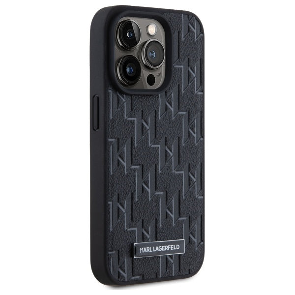 MagSafe Case for Apple iPhone 15 Pro, Karl Lagerfeld, Monogram Metal Logo, Black