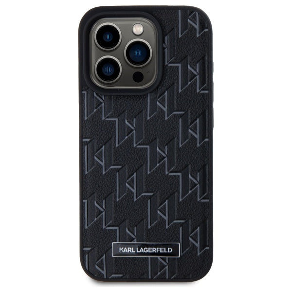 MagSafe Case for Apple iPhone 15 Pro, Karl Lagerfeld, Monogram Metal Logo, Black