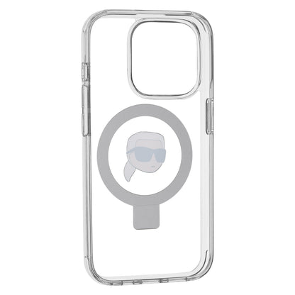 MagSafe Case for Apple iPhone 15 Pro, Karl Lagerfeld, Ring Stand Karl's Head, White