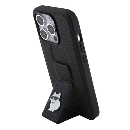 MagSafe Hülle für Apple iPhone 15 Pro, Karl Lagerfeld, Saffiano Gripstand Choupette, Schwarz