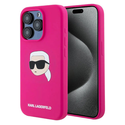 MagSafe Hülle für Apple iPhone 15 Pro, Karl Lagerfeld, Silikon Karl's Head, Fuchsia