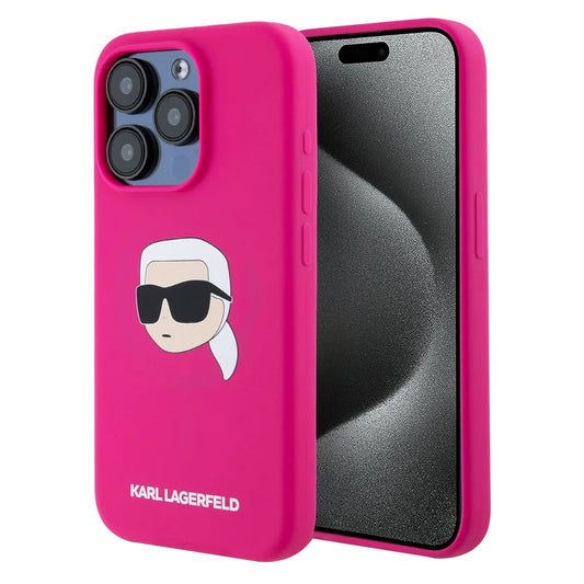 MagSafe Hülle für Apple iPhone 15 Pro, Karl Lagerfeld, Silikon Karl's Head, Fuchsia