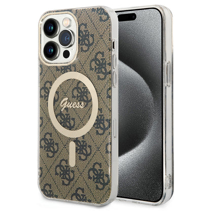 MagSafe Case for Apple iPhone 15 Pro Max, Guess, 4G IML, Brown GUHMP15XH4STW