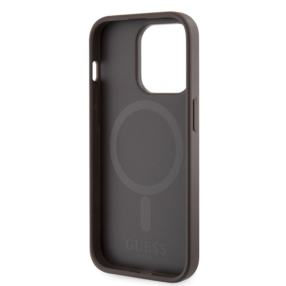 MagSafe Hülle für Apple iPhone 15 Pro Max, Guess, 4G Printed Stripes, Braun