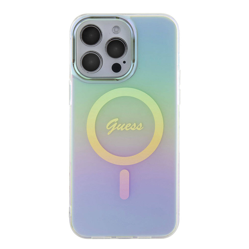 MagSafe Hülle für Apple iPhone 15 Pro Max, Guess, IML Iridescent, Türkis