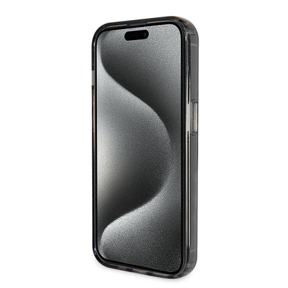MagSafe Hülle für Apple iPhone 15 Pro Max, Guess, IML Ring Stand Glitter, Schwarz