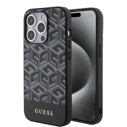 MagSafe Hülle für Apple iPhone 15 Pro Max, Guess, PU G Cube, Schwarz GUHMP15XHGCFSEK