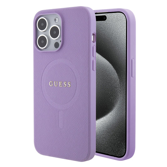 MagSafe Hülle für Apple iPhone 15 Pro Max, Guess, Saffiano, Lila