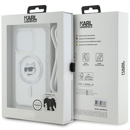 MagSafe Hülle für Apple iPhone 15 Pro Max, Karl Lagerfeld, IML Crossbody Choupette's Head with Strap, Transparent