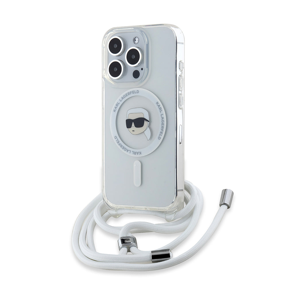 MagSafe Hülle für Apple iPhone 15 Pro Max, Karl Lagerfeld, IML Crossbody Karl's Head, Transparent