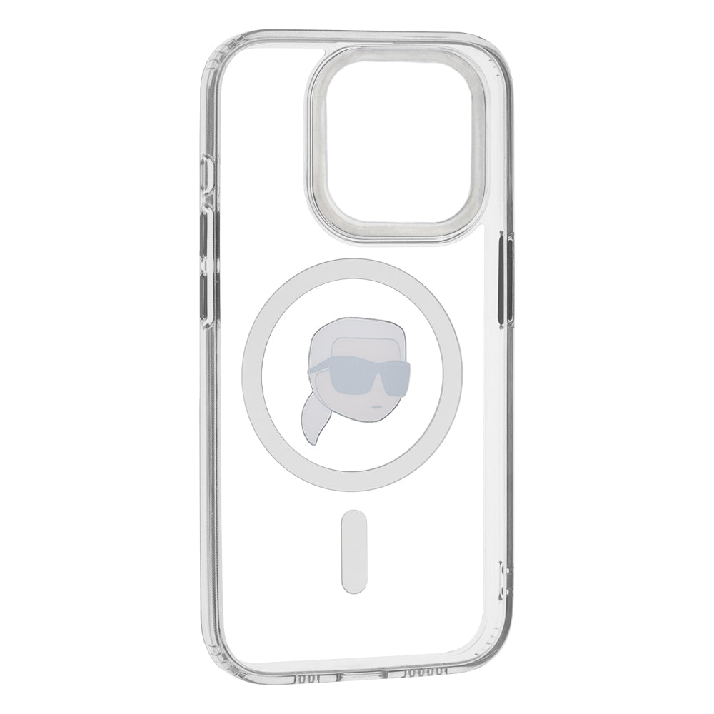 MagSafe Hülle für Apple iPhone 15 Pro Max, Karl Lagerfeld, IML Metal Karl's Head, Weiß