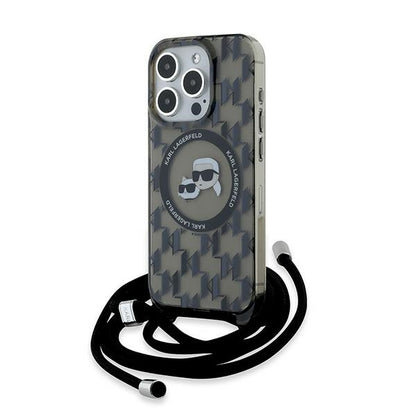 MagSafe Hülle für Apple iPhone 15 Pro Max, Karl Lagerfeld, IML Crossbody Monogram Karl & Choupette's Heads, Schwarz