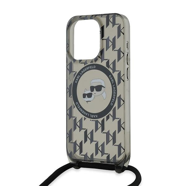 MagSafe Hülle für Apple iPhone 15 Pro Max, Karl Lagerfeld, IML Crossbody Monogram Karl & Choupette's Heads, Schwarz