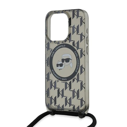 MagSafe Hülle für Apple iPhone 15 Pro Max, Karl Lagerfeld, IML Crossbody Monogram Karl & Choupette's Heads, Schwarz