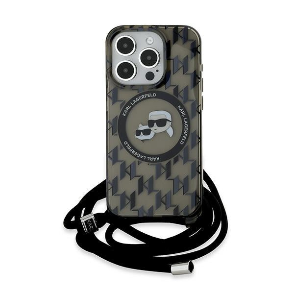 MagSafe Hülle für Apple iPhone 15 Pro Max, Karl Lagerfeld, IML Crossbody Monogram Karl & Choupette's Heads, Schwarz