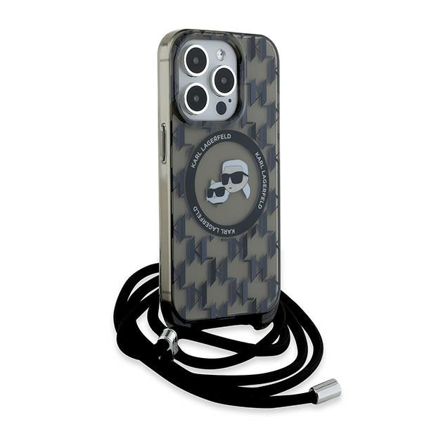 MagSafe Hülle für Apple iPhone 15 Pro Max, Karl Lagerfeld, IML Crossbody Monogram Karl & Choupette's Heads, Schwarz