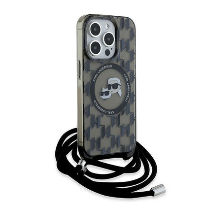 MagSafe Hülle für Apple iPhone 15 Pro Max, Karl Lagerfeld, IML Crossbody Monogram Karl & Choupette's Heads, Schwarz