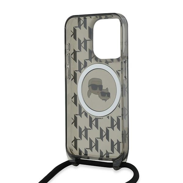MagSafe Hülle für Apple iPhone 15 Pro Max, Karl Lagerfeld, IML Crossbody Monogram Karl & Choupette's Heads, Schwarz