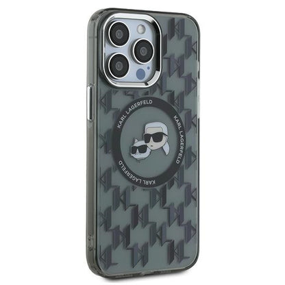 MagSafe Hülle für Apple iPhone 15 Pro Max, Karl Lagerfeld, IML Monogramm Karl & Choupette's Köpfe, Schwarz