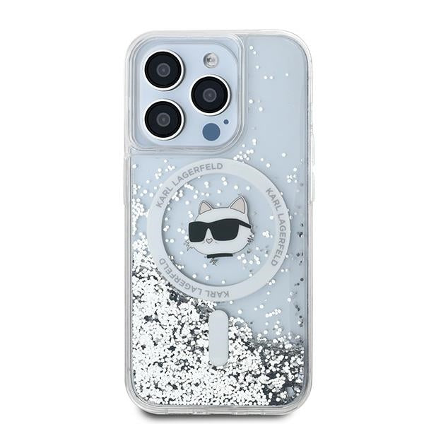 MagSafe Hülle für Apple iPhone 15 Pro Max, Karl Lagerfeld, Liquid Glitter Choupette Head, Transparent