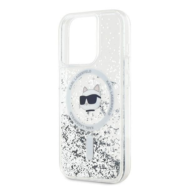 MagSafe Hülle für Apple iPhone 15 Pro Max, Karl Lagerfeld, Liquid Glitter Choupette Head, Transparent