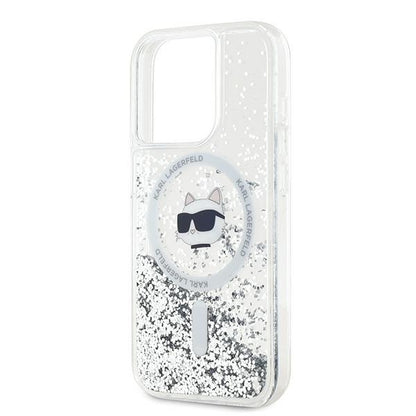 MagSafe Hülle für Apple iPhone 15 Pro Max, Karl Lagerfeld, Liquid Glitter Choupette Head, Transparent