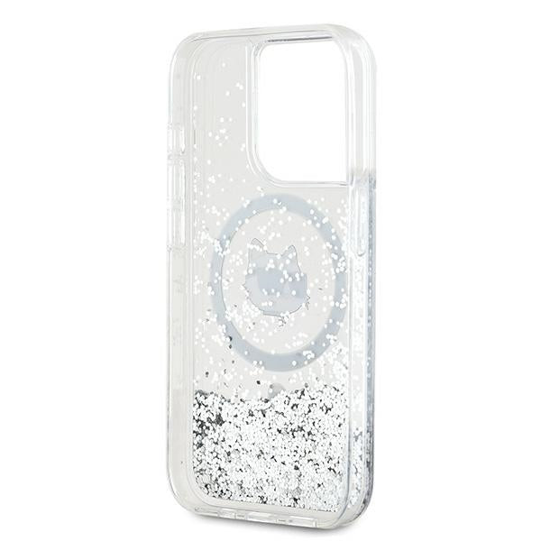 MagSafe Hülle für Apple iPhone 15 Pro Max, Karl Lagerfeld, Liquid Glitter Choupette Head, Transparent