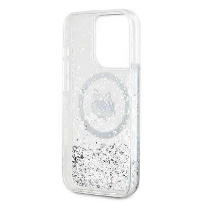 MagSafe Hülle für Apple iPhone 15 Pro Max, Karl Lagerfeld, Liquid Glitter Choupette Head, Transparent
