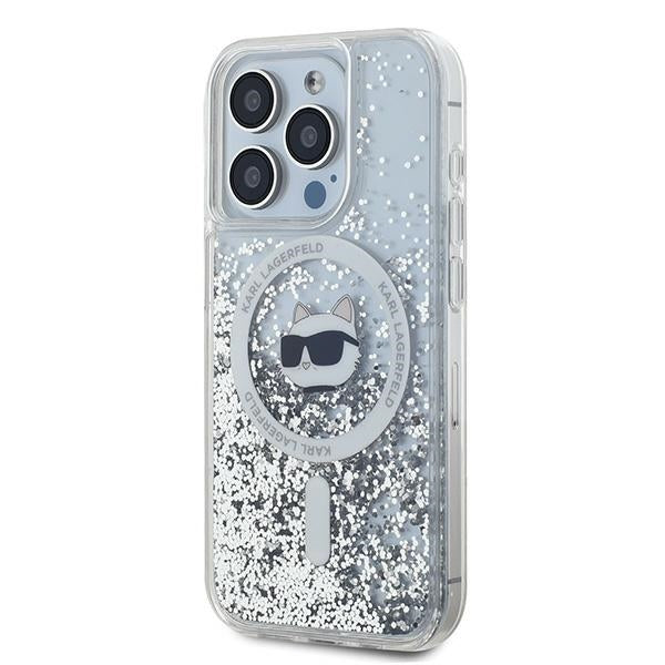 MagSafe Hülle für Apple iPhone 15 Pro Max, Karl Lagerfeld, Liquid Glitter Choupette Head, Transparent