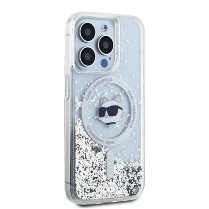 MagSafe Hülle für Apple iPhone 15 Pro Max, Karl Lagerfeld, Liquid Glitter Choupette Head, Transparent