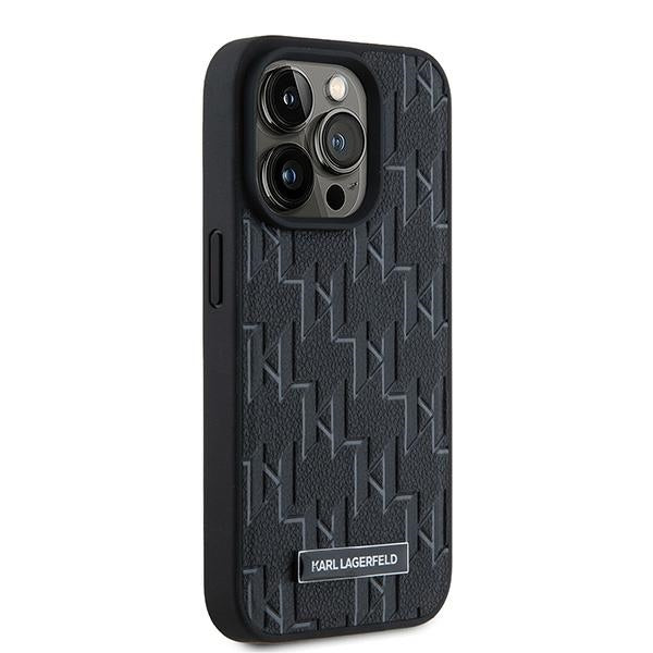 MagSafe Hülle für Apple iPhone 15 Pro Max, Karl Lagerfeld, Monogramm Metall Logo, Schwarz