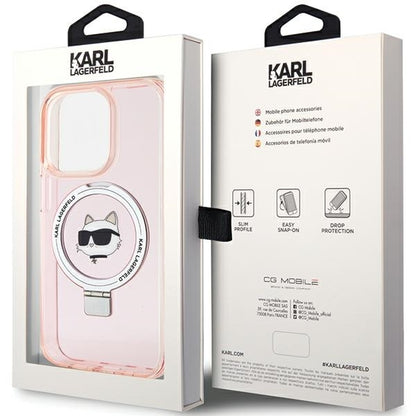 MagSafe Case for Apple iPhone 15 Pro Max, Karl Lagerfeld, Ring Stand Choupette's Head, Pink