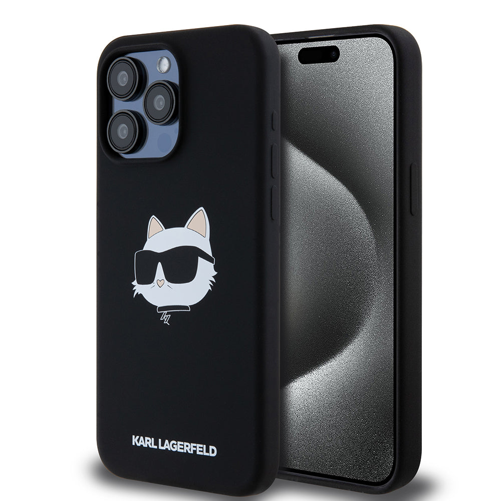 MagSafe Hülle für Apple iPhone 15 Pro Max, Karl Lagerfeld, Silikon Choupette's Head, Schwarz