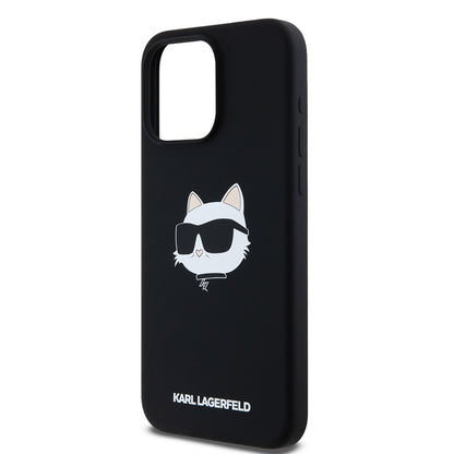 MagSafe Hülle für Apple iPhone 15 Pro Max, Karl Lagerfeld, Silikon Choupette's Head, Schwarz